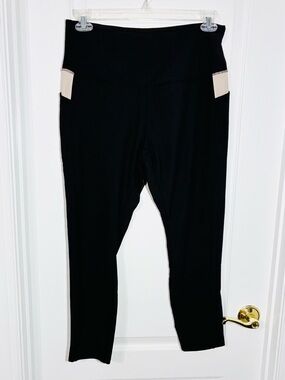 Active Domino Contrast Side Panel High-Waist Cropped Leggings Black Tan Size XL